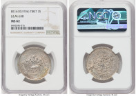 Tibet. Theocracy 3 Srang BE 16-10 (1936) MS62 NGC, Tapchi mint, KM-Y26, L&M-658B. Light striking weakness decorates the outer peripheries of this near...
