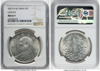 Republic Yuan Shih-kai Dollar Year 3 (1914) MS61+ NGC, KM-Y329, L&M-63. Yuan not connected variety. Admitting scattered instances of light contact on ...