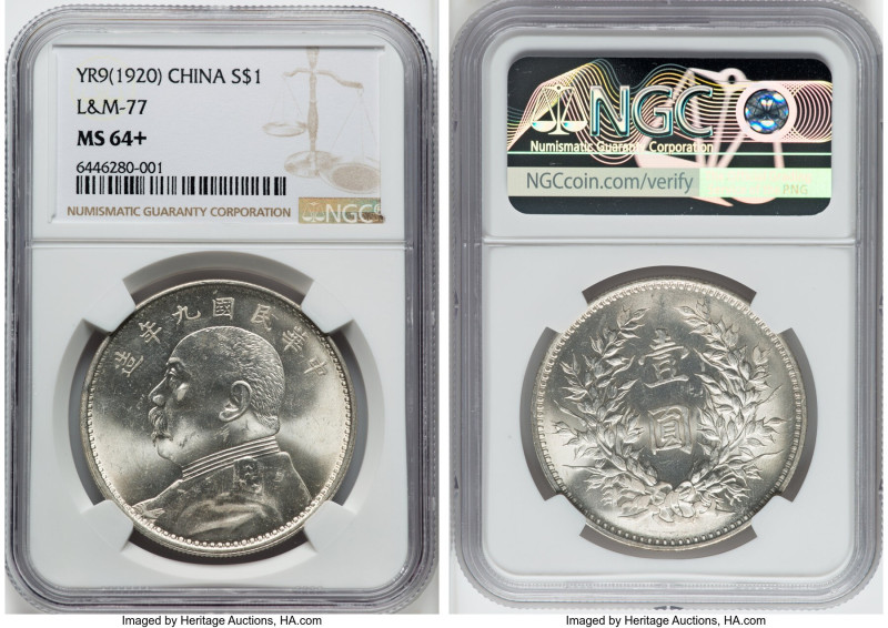 Republic Yuan Shih-Kai Dollar Year 9 (1920) MS64+ NGC, KM-Y329.6, L&M-77. Nien n...