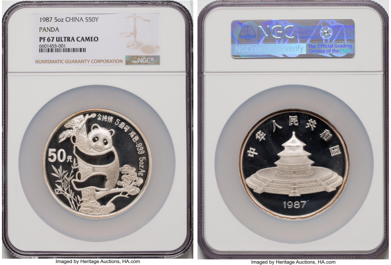 People's Republic silver Proof Panda 50 Yuan (5 oz) 1987 PR67 Ultra Cameo NGC, K...