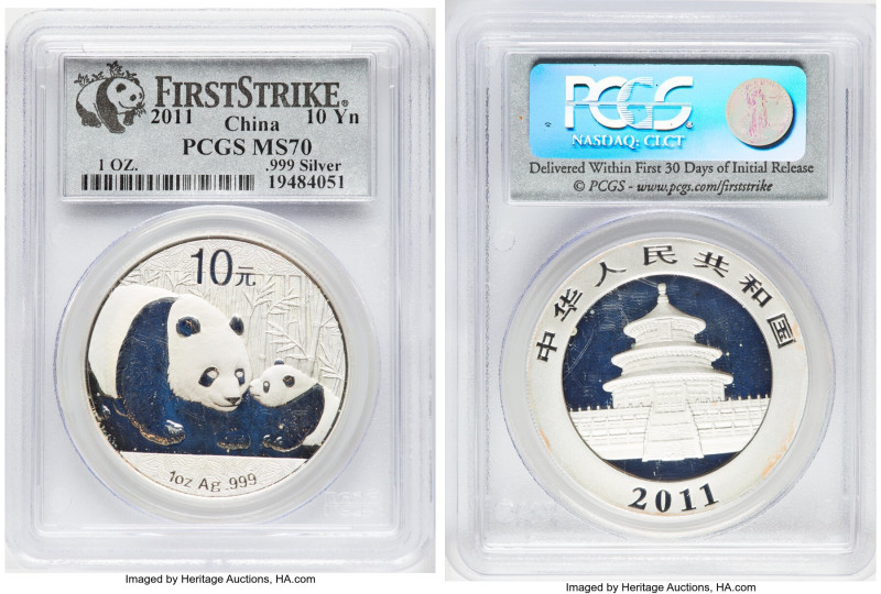 People's Republic 3-Piece Lot of Certified Panda 10 Yuans, 1) 10 Yuan 2011 - MS7...