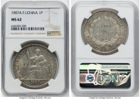 French Colony Piastre 1907-A MS62 NGC, Paris mint, KM5a.1, Lec-290. A beautifully lustrous example with dapples of teal and earthen toning surrounding...