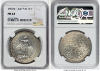 Edward VII Trade Dollar 1909-B MS63 NGC, Bombay mint, KM-T5. Swirling-arm luster decorates this commendable piece, elevated by a prominent champagne g...