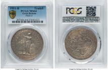 George V Trade Dollar 1911-B MS64 PCGS, Bombay mint, KM-T5, Prid-21. A fully Choice piece dressed in a gentle golden dust of toning and showcasing eye...