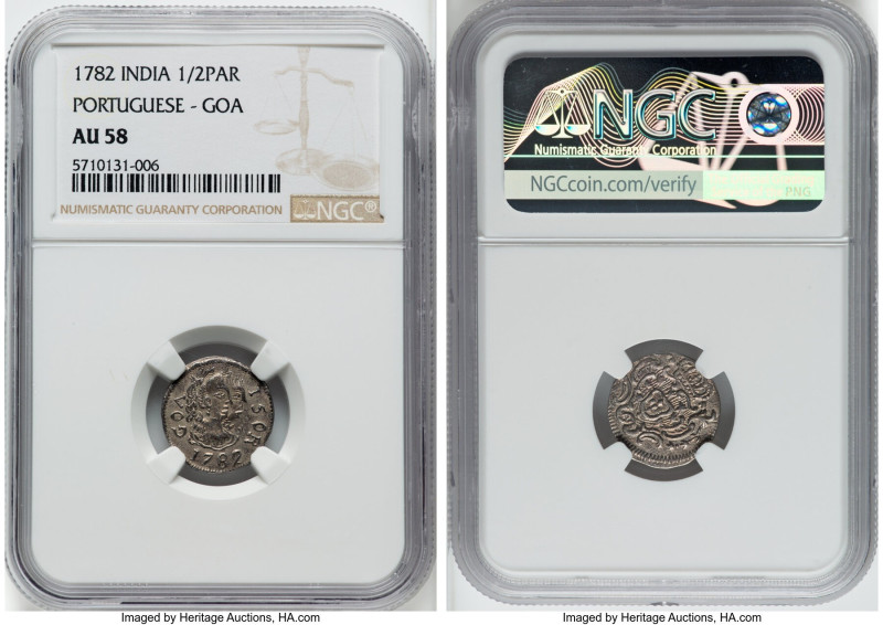 Portuguese Colony - Goa. Maria I & Pedro III 1/2 Pardao 1782 AU58 NGC, KM189. A ...