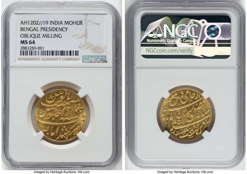 British India. Bengal Presidency gold Mohur AH 1202 Year 19 (1793-1818) MS64 NGC...