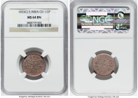 British India. East India Company 1/2 Pice 1853-(c) MS64 Brown NGC, Calcutta mint, KM464. Beautiful luster abounds this near-Gem, imbued by a gentle l...