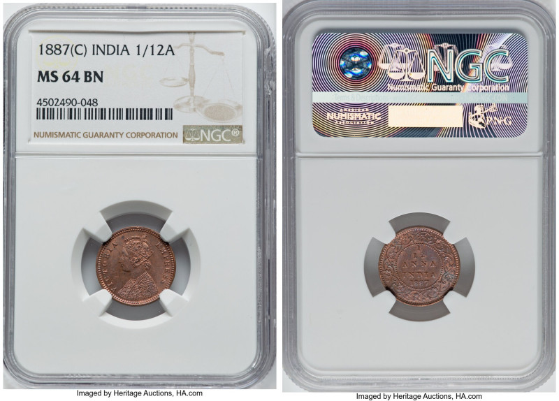 British India. Victoria 1/12 Anna 1887-(c) MS64 Brown NGC, Calcutta mint, KM483....