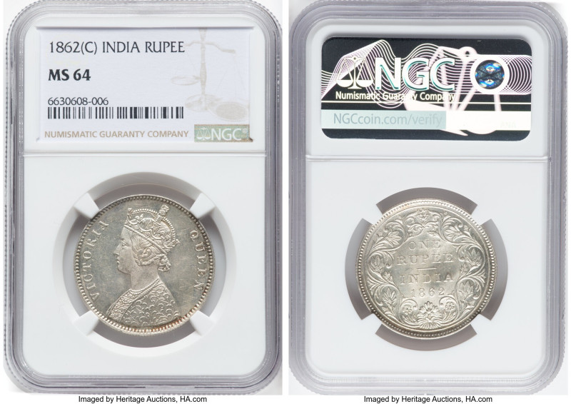 British India. Victoria Rupee 1862-(c) MS64 NGC, Calcutta mint, KM473.1. Yieldin...