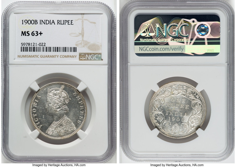 British India. Victoria Rupee 1900-B MS63+ NGC, Bombay mint, KM492. A profusely ...