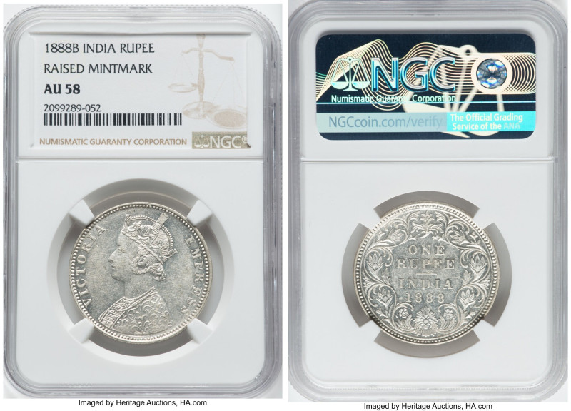 British India. Victoria Pair of Certified Rupees NGC, 1) Rupee 1888-B - AU58, ra...