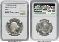 British India. Edward VII Rupee 1903-B MS63 NGC, Bombay mint, KM508, Prid-199. Incuse mintmark, with dot on stem. First year of issue. Resplendently g...
