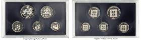 Portuguese Colony Pair of 5-Piece Uncertified silver Proof Sets, KM-PS2 and KM-PS3. Includes 5 and 1 Pataca issues as well as 50, 20, and 10 Avos issu...
