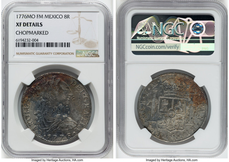 Charles III 8 Reales 1776 Mo-FM XF Details (Chopmarked) NGC, Mexico City mint, K...