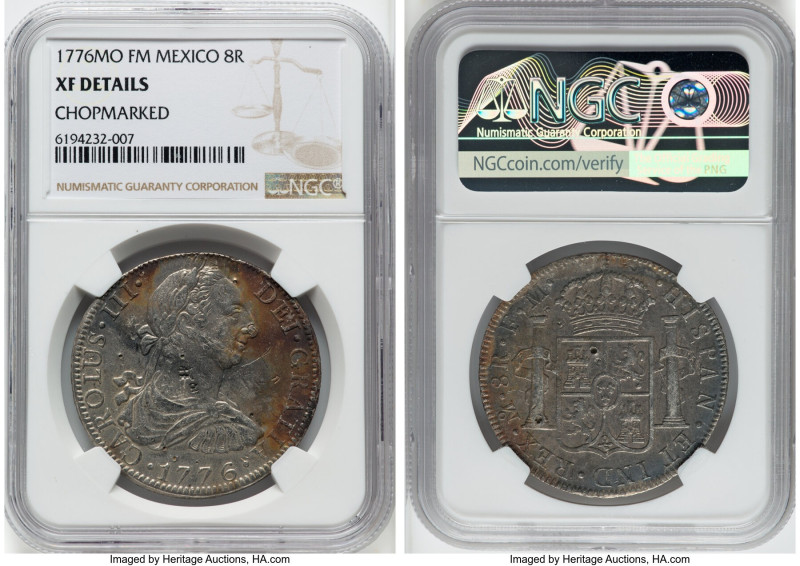 Charles III 8 Reales 1776 Mo-FM XF Details (Chopmarked) NGC, Mexico City mint, K...