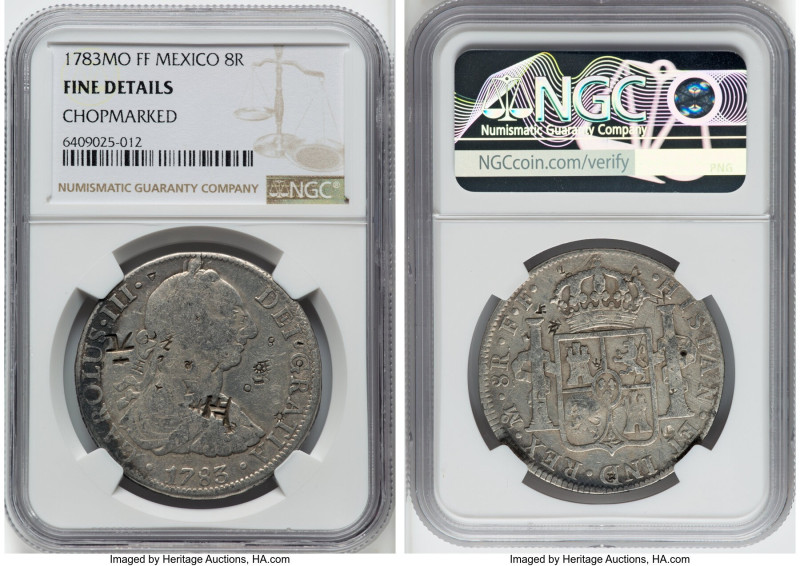 Charles III 8 Reales 1783 Mo-FF Fine Details (Chopmarked) NGC, Mexico City mint,...