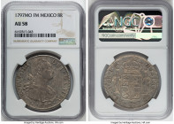 Charles IV 8 Reales 1797 Mo-FM AU58 NGC, Mexico City mint, KM109. Borderline Mint State with a reverse facing up much finer than the assigned grade wo...