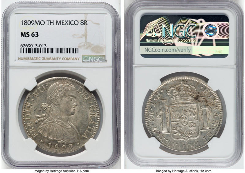 Ferdinand VII 8 Reales 1809 Mo-TH MS63 NGC, Mexico City mint, KM110. Scintillati...