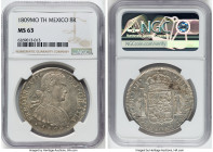 Ferdinand VII 8 Reales 1809 Mo-TH MS63 NGC, Mexico City mint, KM110. Scintillating luster abounds this Choice Mint State survivor, dressed in argent a...