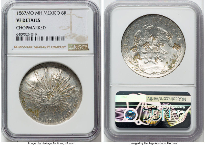 Republic 8 Reales 1887 Mo-MH VF Details (Chopmarked) NGC, Mexico City mint, KM37...