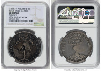 Spanish Colony. Isabel II Counterstamped 8 Reales ND (1834-1837) VF Details (Cleaned) NGC, KM108, Basso-56. Host: Chile "Volcano" Peso 1834 SANTIAGO-I...