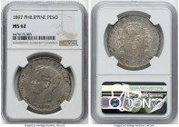 Spanish Colony. Alfonso XIII Peso 1897 SG-V MS62 NGC, Manila mint, KM154, Cal-122. A one-year type, conditionally scarce at this level and higher, dis...