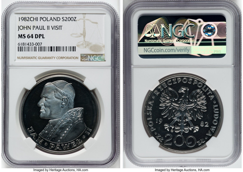 People's Republic "Pope John Paul II Visit" 200 Zlotych 1982-CHI Deep Prooflike ...