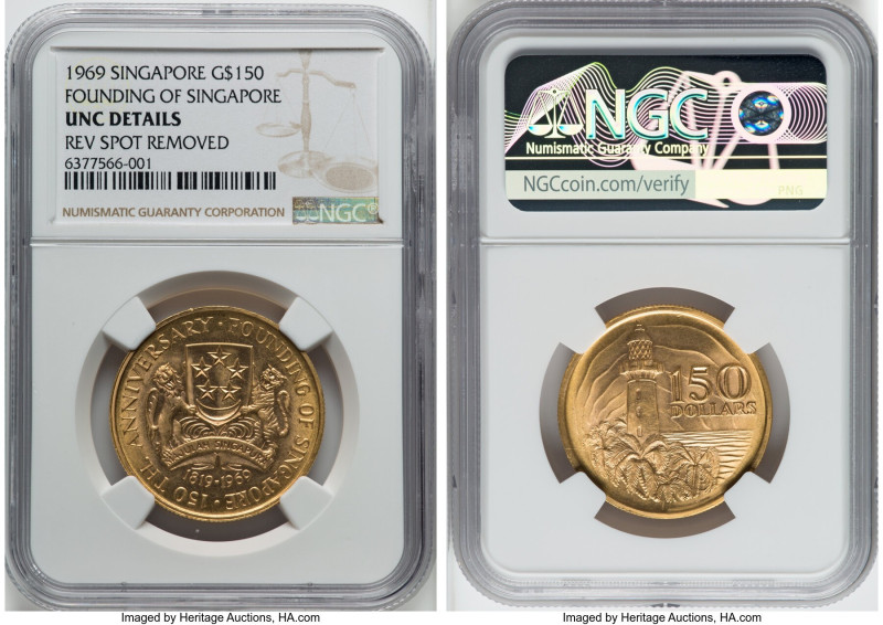 Republic gold "Founding of Singapore - 150th Anniversary" 150 Dollars 1969 UNC D...