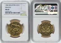 Republic gold "Dragon" 10 Dollars 1984 MS69 NGC, KM31. A stunningly brilliant and virtually perfect specimen. Seldom encountered on the marketplace th...