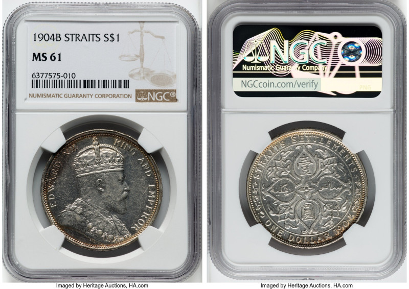 British Colony. Edward VII Dollar 1904-B MS61 NGC, Bombay mint, KM25, Prid-4. Wh...