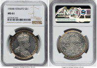 British Colony. Edward VII Dollar 1904-B MS61 NGC, Bombay mint, KM25, Prid-4. While the obverse admits occasional wisps of handling, this piece boasts...