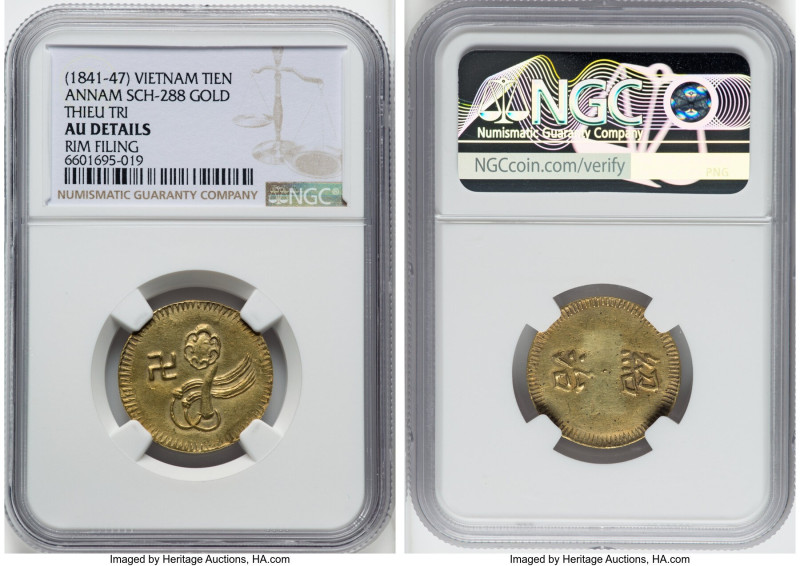 Thieu Tri gold Tien ND (1841-1847) AU Details (Rim Filing) NGC, KM323, Schr-288,...