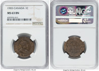 Pair of Certified Assorted Issues NGC, 1) Canada: Edward VII Cent 1903 - MS63 Brown 2) India: Maratha Confederacy. Raghuji III Rupee ND (1825-1853) - ...