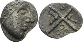 CENTRAL EUROPE, Vindelici. Early 1st century BC. Quinarius (Silver, 14 mm, 1.80 g), Dühren type. Diademed male head to right. Rev. Cross; with V in tw...
