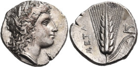 LUCANIA. Metapontum. Circa 330-290 BC. Didrachm or nomos (Silver, 20 mm, 7.83 g, 9 h). Head of Demeter to right, wearing wreath of barley ears and tri...
