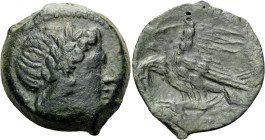 SICILY. Akragas. Phintias, tyrant, 287-279 BC. Unit (Bronze, 23 mm, 6.85 g, 1 h). Beardless and laureate head of Zeus Hellanios right. Rev. Two eagles...
