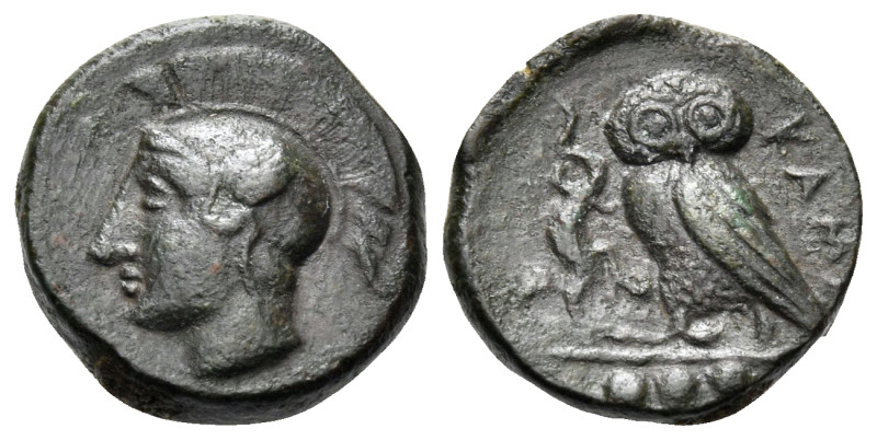 SICILY. Kamarina. Circa 425-405 BC. Tetras (Bronze, 14 mm, 2.90 g, 12 h). Head o...