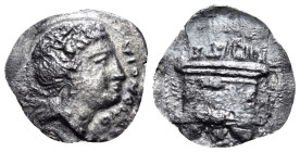 SICILY. Kimissa. Circa 339-336 BC. Litra (Silver, 15 mm, 0.96 g, 11 h). OMONOIA Laureate head of Homonoia to right, wearing sphendone, earring and nec...