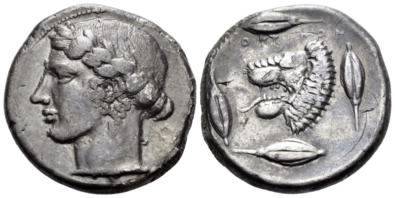 SICILY. Leontini. Circa 450-440 BC. Tetradrachm (Silver, 26 mm, 16.92 g, 12 h). ...