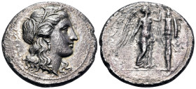 SICILY. Syracuse. Agathokles, 317-289 BC. Tetradrachm (Silver, 28 mm, 14.66 g, 1 h), circa 305-295. KOΡAΣ Head of Kore to right, wearing grain wreath ...