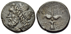 SICILY. Syracuse. Hieron II, 275-215 BC. (Bronze, 19 mm, 6.13 g, 9 h), circa 263-218. Head of Poseidon to left, wearing tainia. Rev. ΙΕΡΩ-ΝΟΣ Trident ...