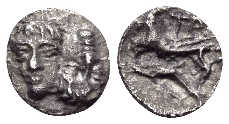 MOESIA. Istros. 4th century BC. Hemiobol (Silver, 8 mm, 0.36 g). Two facing male...