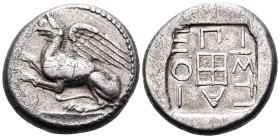 THRACE. Abdera. Circa 450-425 BC. Tetradrachm (Silver, 25 mm, 14.81 g, 3 h), struck under the magistrate Histiaios. Griffin springing to left. Rev. ΕΠ...