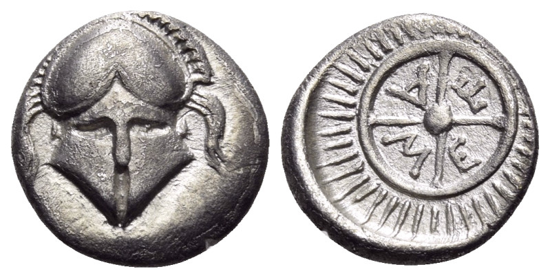 THRACE. Mesambria. 4th century BC. Diobol (Silver, 11 mm, 1.30 g). Facing Corint...