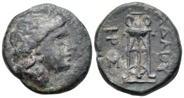 KINGS OF THRACE. Adaios, circa 275-225 BC. (Bronze, 20 mm, 8.36 g, 8 h), Kypsela. Laureate head of Apollo to right. Rev. ΑΔΑΙΟΥ Tripod; to left, monog...