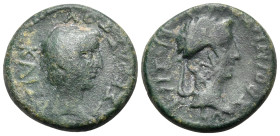 KINGS OF THRACE. Rhoemetalkes I, circa 11 BC-AD 12. (Bronze, 18 mm, 4.62 g, 6 h). KAIΣAΡOΣ ΣEBAΣTOΥ Bare head of Augustus to right. Rev. BAΣIΛEΩΣ ΡOIM...