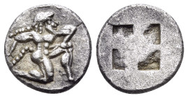 ISLANDS OFF THRACE, Thasos. Circa 500-480 BC. 1/8 Stater (Silver, 10 mm, 1.00 g). Ithyphallic satyr running to right. Rev. Quadripartite incuse square...