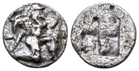 ISLANDS OFF THRACE, Thasos. Circa 500-480 BC. Trihemiobol (Silver, 10 mm, 0.84 g). Ithyphallic satyr running to right. Rev. Quadripartite incuse squar...