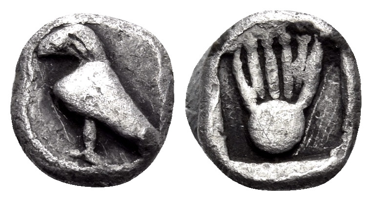 MACEDON. Olophyxos. Circa 450 BC. Obol (Silver, 8 mm, 0.57 g, 6 h). Eagle(?) sta...