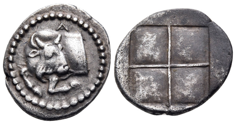 MACEDON. Akanthos. Circa 470-390 BC. Tetrobol (Silver, 16 mm, 2.32 g). A Forepar...